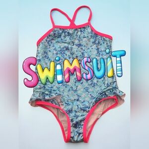 *0964 Pink Platinum lines mermaid swimsuit Girls 5-6